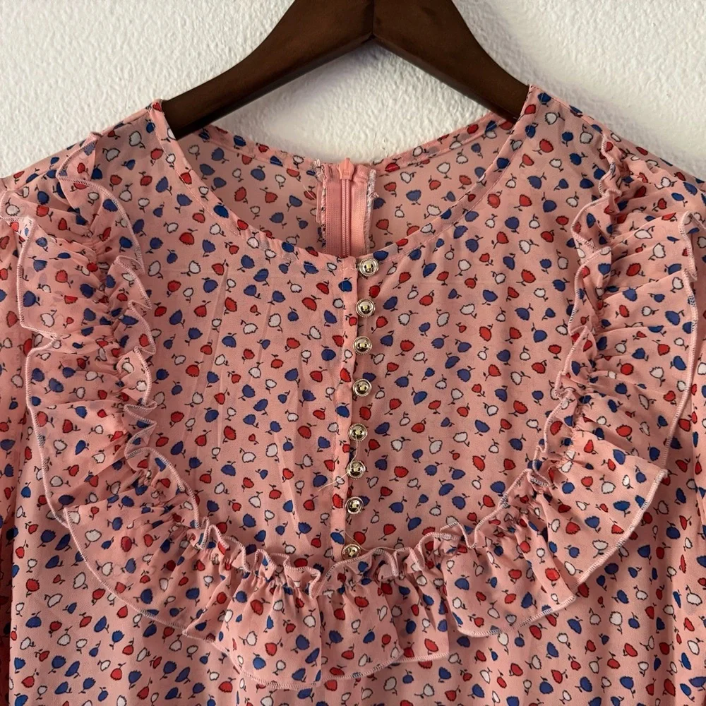 Romantic Ruffle Dress Prairiecore Floral Dainty High Neck Flowy Cottagecore M/L - Picture 7 of 15